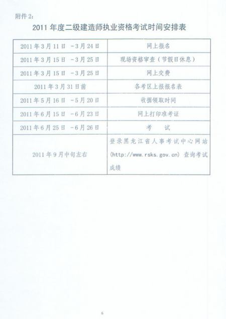 2011年黑龍江省二級建造師報名時(shí)間為2011年3月11日-3月24日