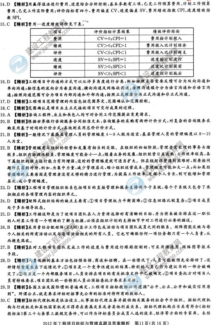 2012年咨詢(xún)工程師考試工程項目組織與管理試題及答案
