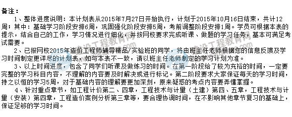 2015年造價(jià)工程師執業(yè)資格考試備考階段學(xué)習計劃