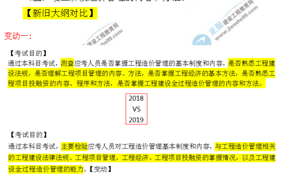 2019年一級造價(jià)工程師考試大綱變動(dòng)情況